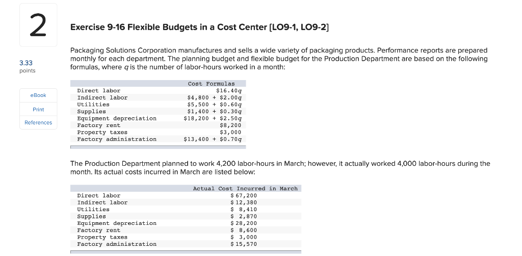  2 Exercise 9-16 Flexible Budgets in a Cost Center (LO9-1, LO9-2]