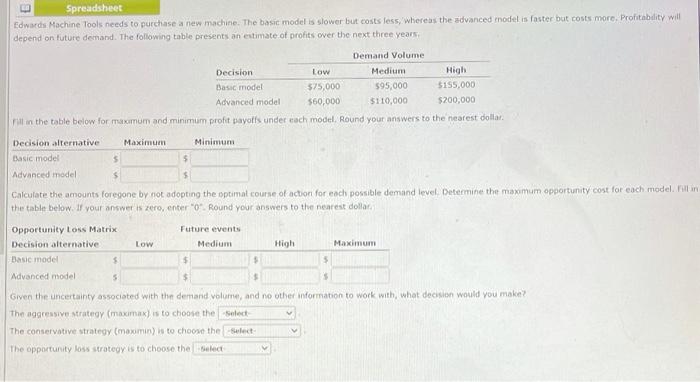  Spreadsheet Edwards Machine Tools needs to purchase a new machine. The