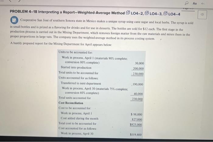  Management would like some additional information about Cooperative San Jose's operations.