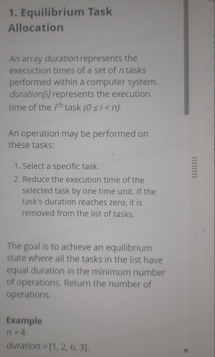  Equilibrium Task Allocation An array duration represents the execuction times of