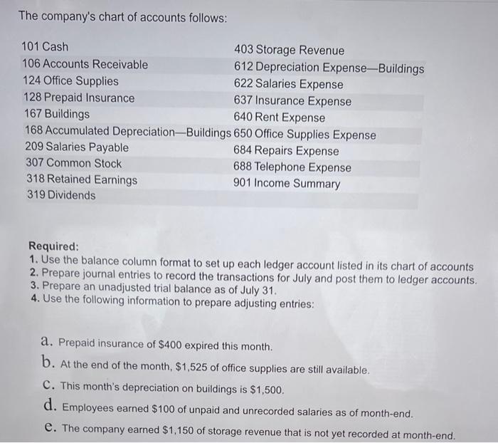 Problem Set On July 1, Lula Plume created a new self-storage business,