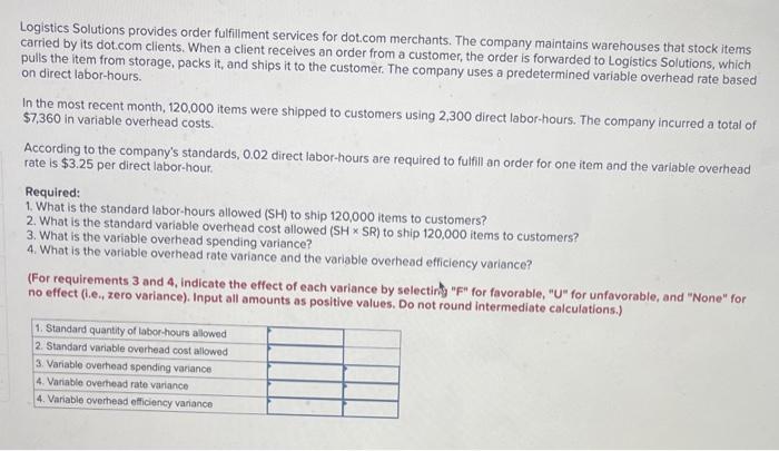  Logistics Solutions provides order fulfillment services for dot.com merchants. The company