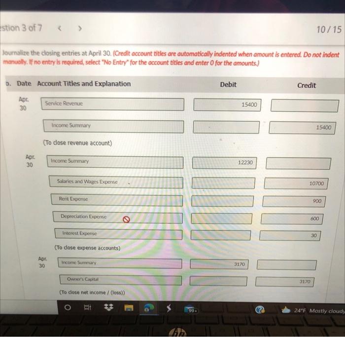 of 7 The adjusted trial balance columns of the worksheet for Sandhill