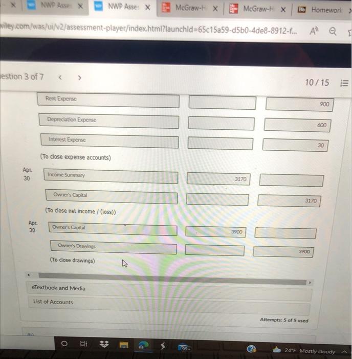 Company are as follows. SANDHILL COMPANY Worksheet (partial For the Month Ended