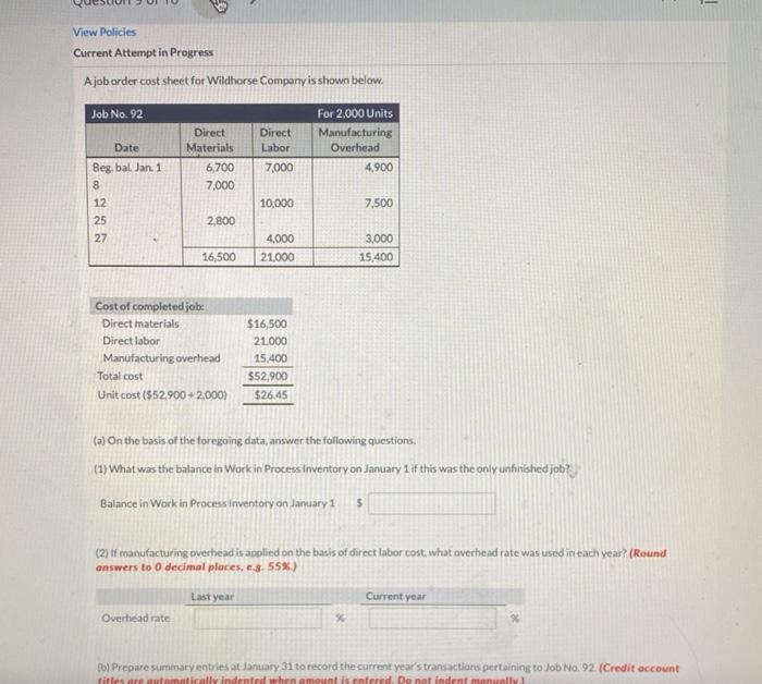  - View Policies Current Attempt in Progress Ajob order cost sheet