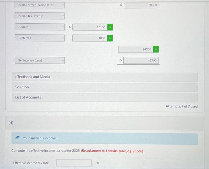 reports pretax financial income of $70,000 for 2025 . The following items