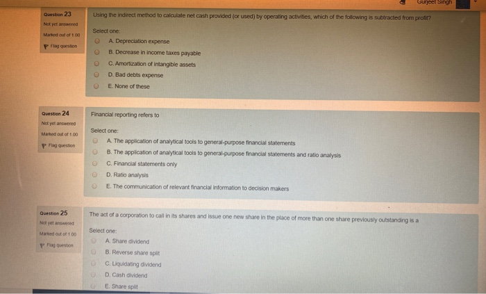  Gurjeet Singh Question 23 Using the indirect method to calculate net