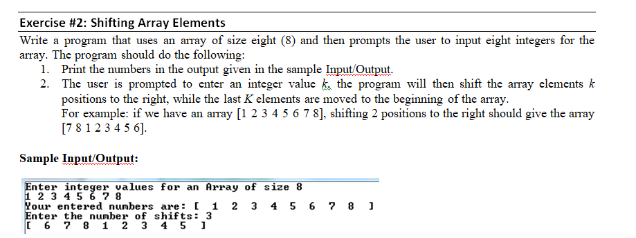  How to solve this in C++ Exercise #2: Shifting Array Elements