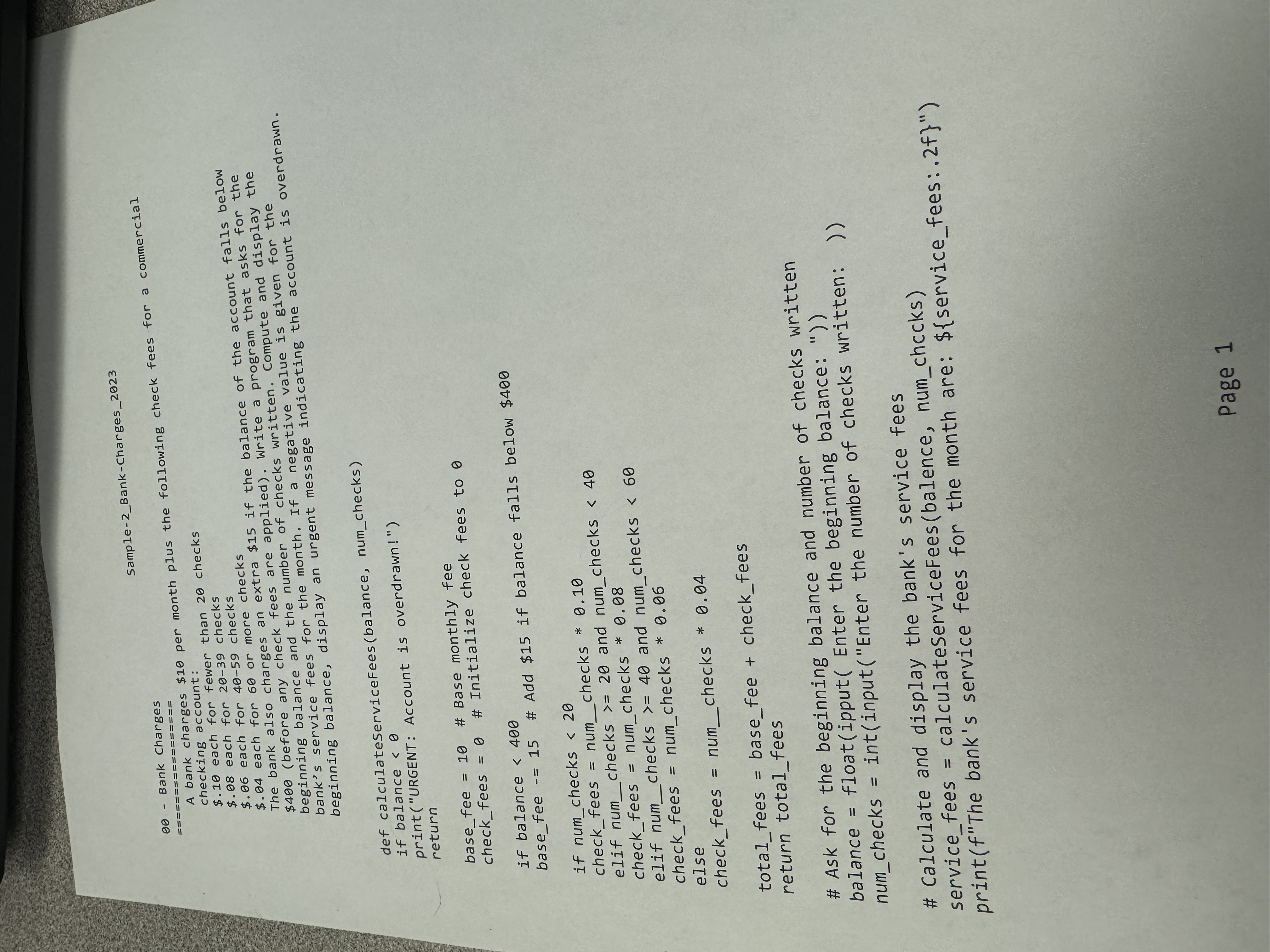  Sample-2_Bank-Charges_2023 00- Bank Charges ============== A bank chares $10 per month