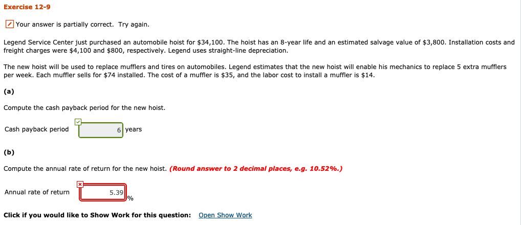 Exercise 12-9 Your answer is partially correct. Try again. Legend Service