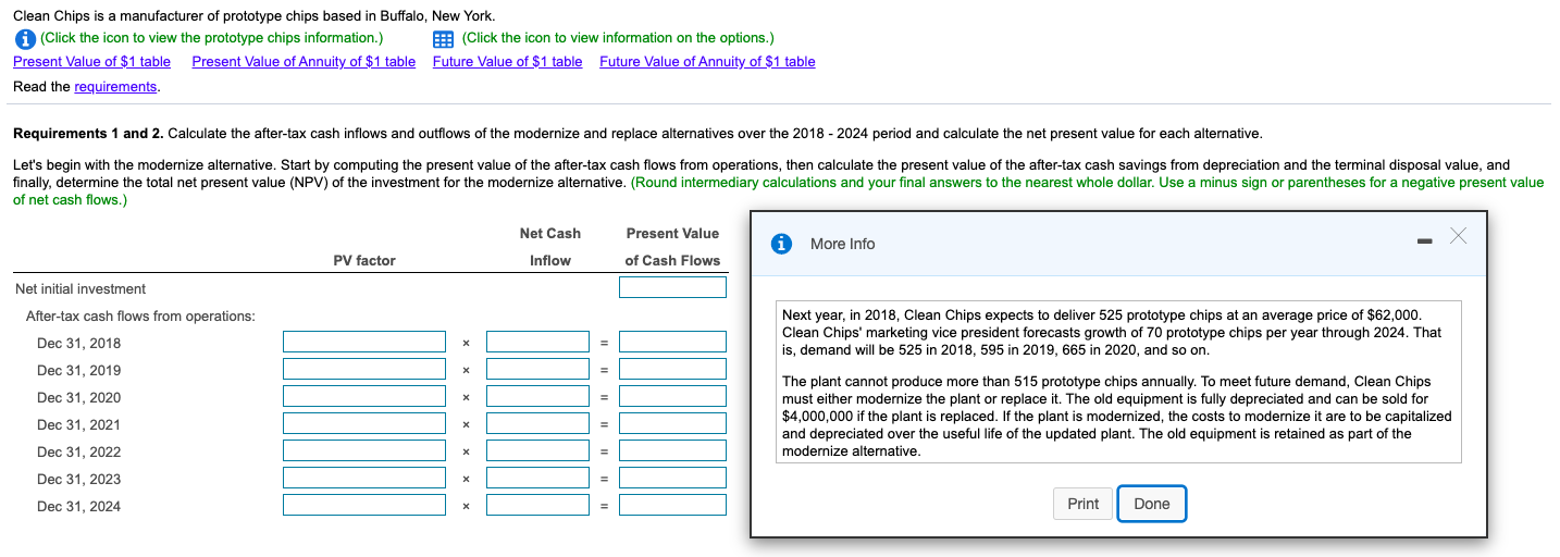 Scenario: Requirements 1, 2 & 3: Data: Tables: . Clean Chips