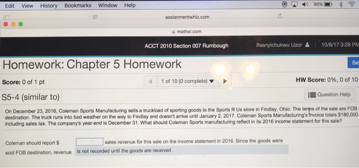  Edit View History Bookmarks Window Help assianmentwhiz.com mathxl.com ACCT 2010 Section