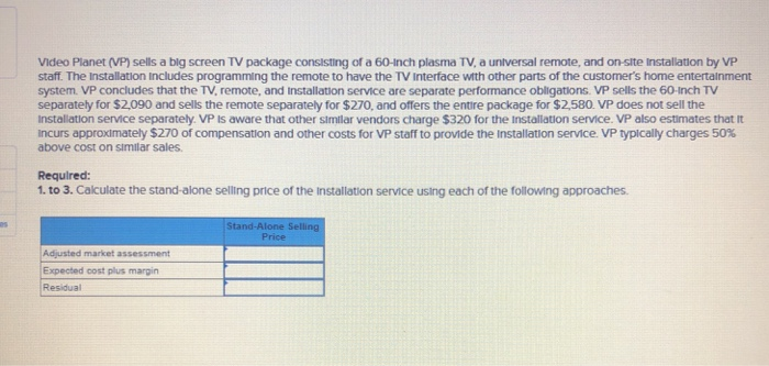  Video Planet (VP) sells a big screen TV package consisting of