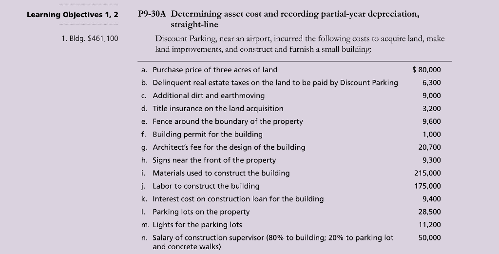  Learning Objectives 1, 2 pg-30A Determining asset cost and recording partial-year