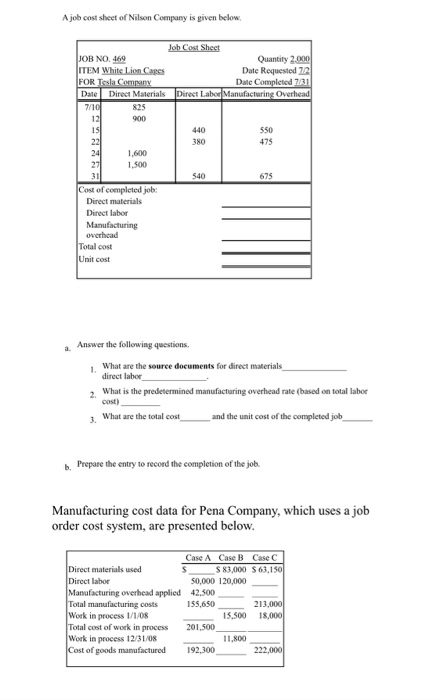  please answer all and show all the steps A job cost