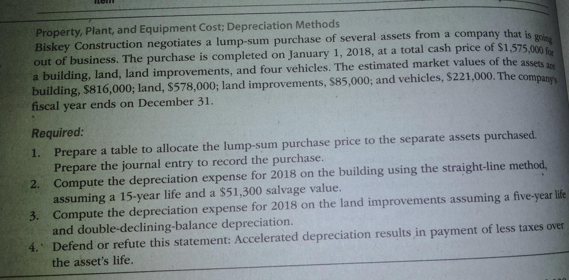 Determining Acquisition Costs of Land and Building plant asset expenditures and receipts