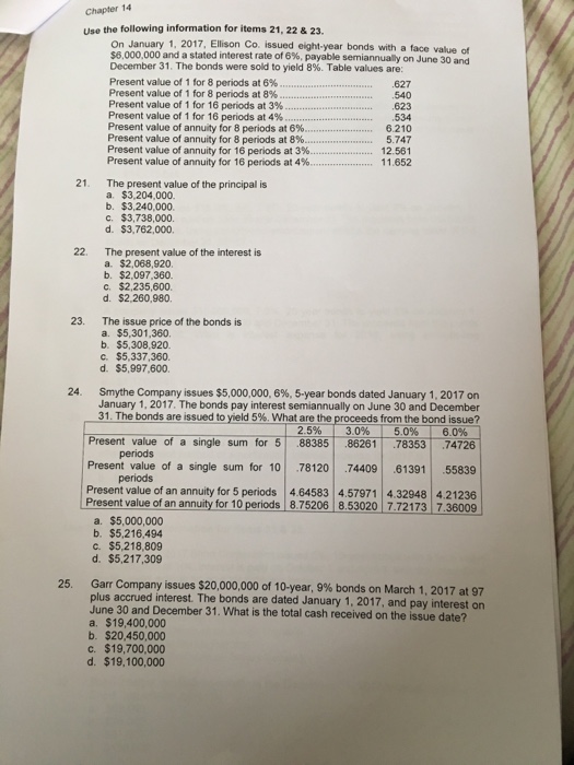  Use the following information for items 21, 22 & 23. On