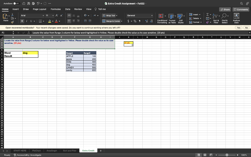 Please show all excel processes and formulas used Open recovered workbooks? Your