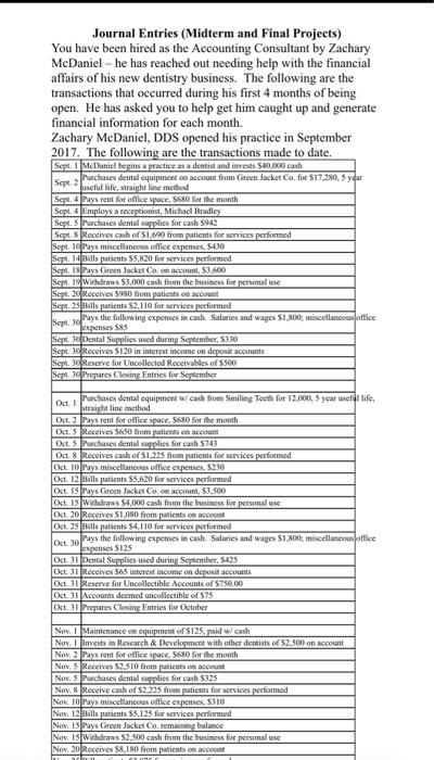 please show your work, thanks! Journal Entries (Midterm and Final Projects)