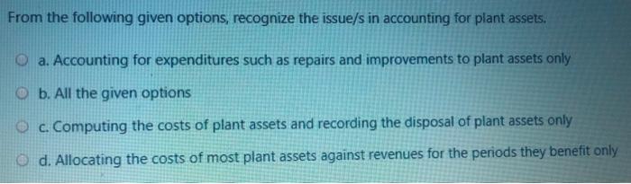  From the following given options, recognize the issue/s in accounting for