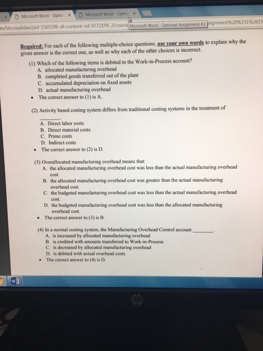  Explain why those answers are correct and explain why the other