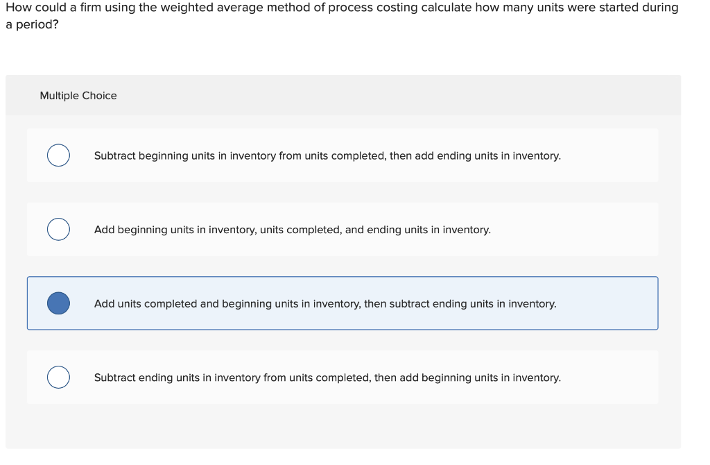 How could a firm using the weighted average method of process