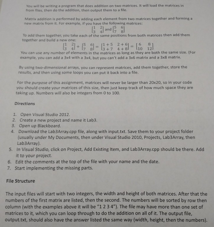  (In Visual C++) You will be writing a program that does