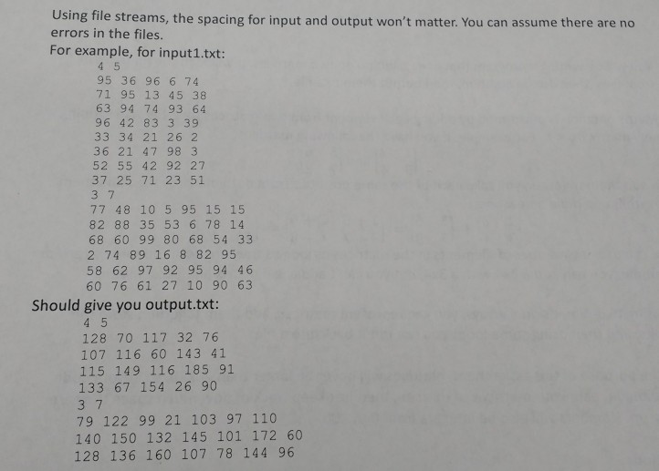 addition on two matrices. It will load the matrices in from files,