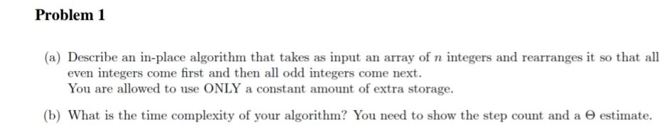  (a) Describe an in-place algorithm that takes as input an array