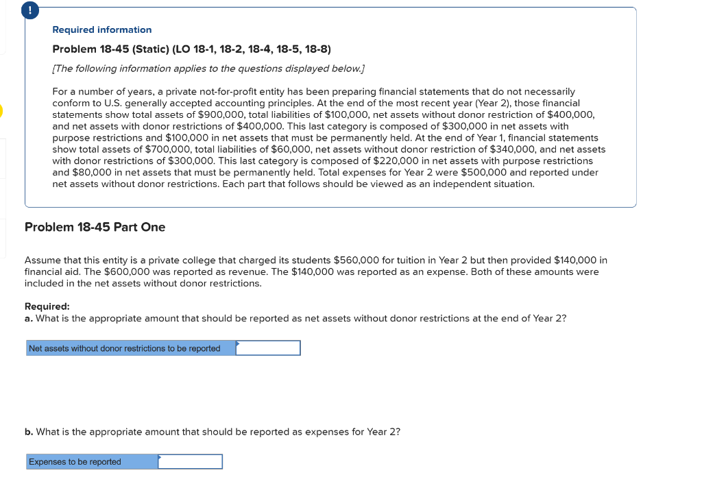 ! Required information Problem 18-45 (Static) (LO 18-1, 18-2, 18-4, 18-5,