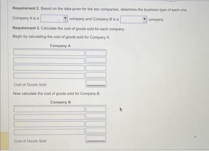 given for the two companies, determine the business type of each one.