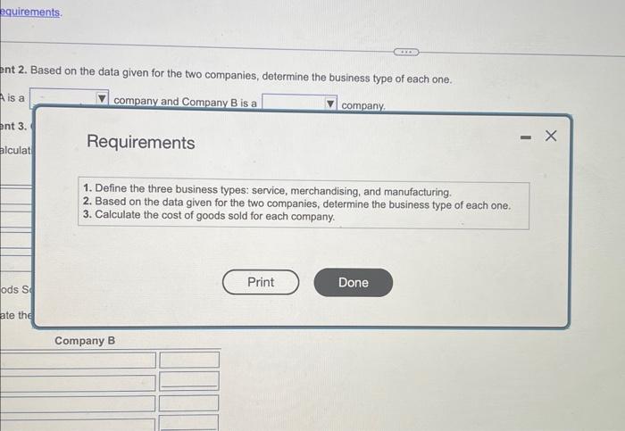 types: service, merchandising, and manufacturing. 2. Based on the data given for