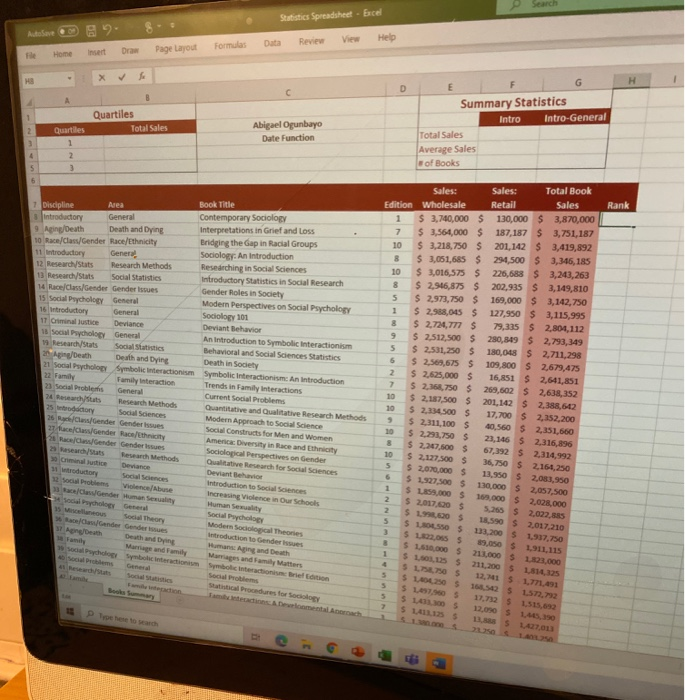  Search Statistics Spreadsheet - Excel View Help Review Da Formulas Home