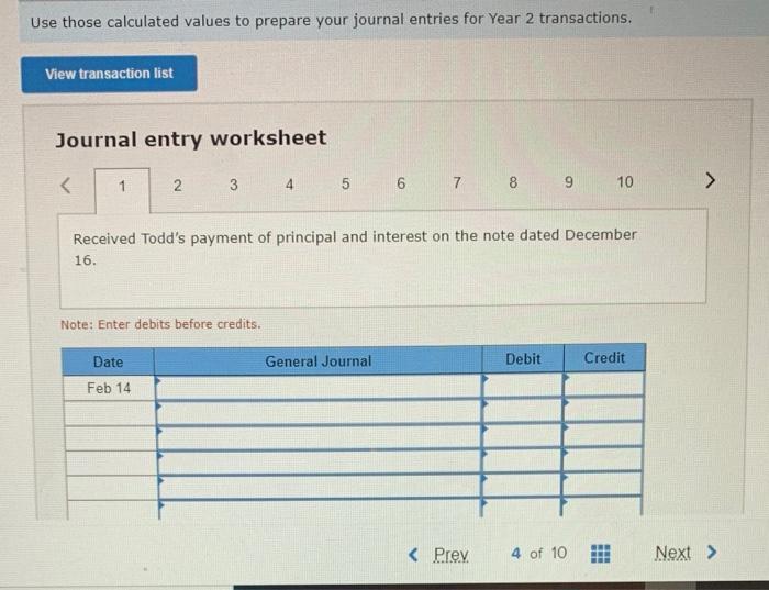 Todd note. nces Nov. Year 2 Feb. 14 Received Todd's payment of