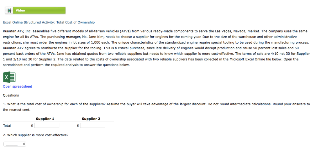  It needs the cost for both suppliers, I have started it