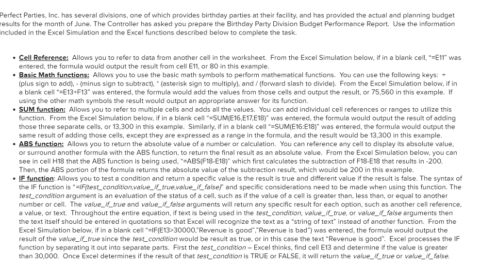 PLEASE POST FORMULAS. THIS IS VERY CONFUSING. Perfect Parties, Inc. has several