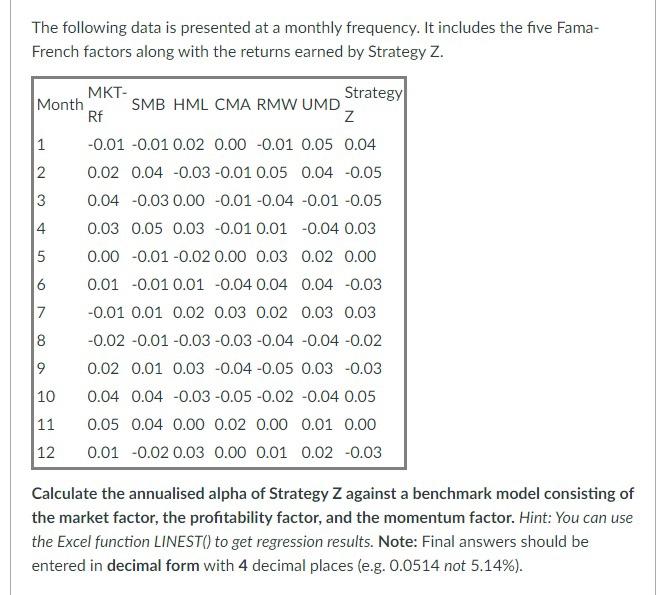 correct answer0.0273 The following data is presented at a monthly frequency. It