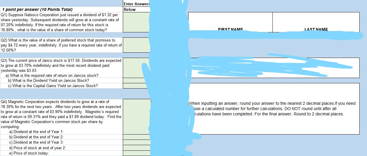 equations described please Enter Answers Below 1 point per answer (10 Points