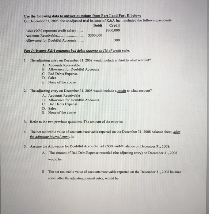  Use the following data to answer questions from Part I and