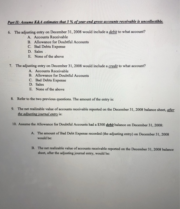 Part II below On December 31, 2008, the unadjusted trial balance of