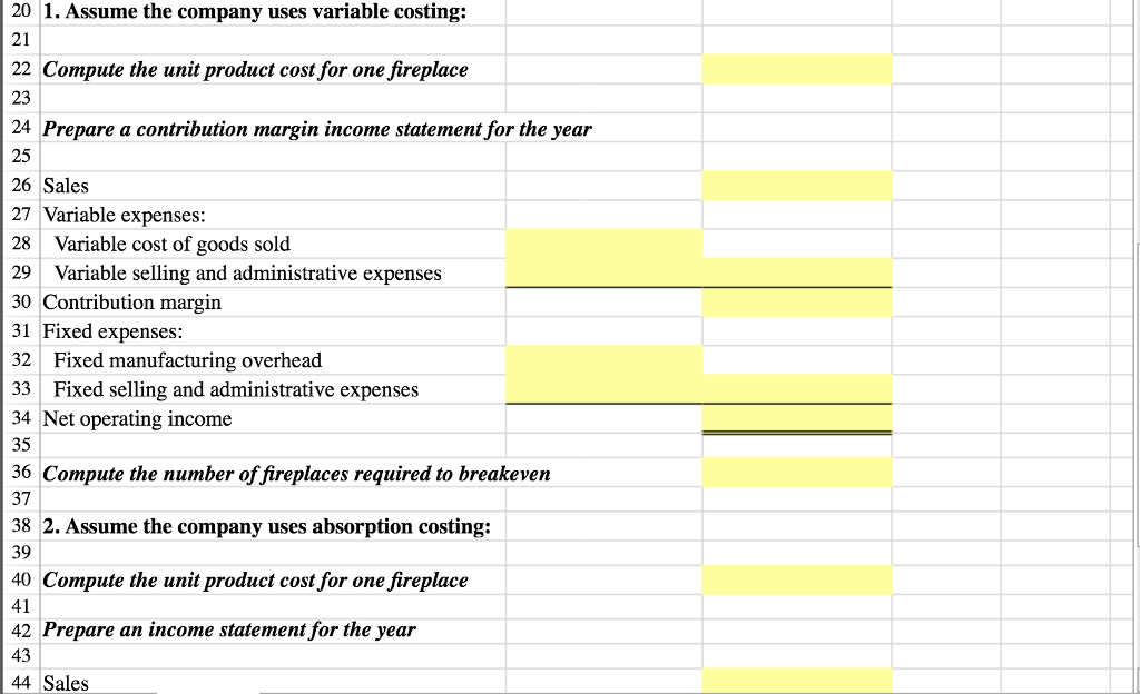 fireplace. Data for last year is as follows: 2 3 Selling price