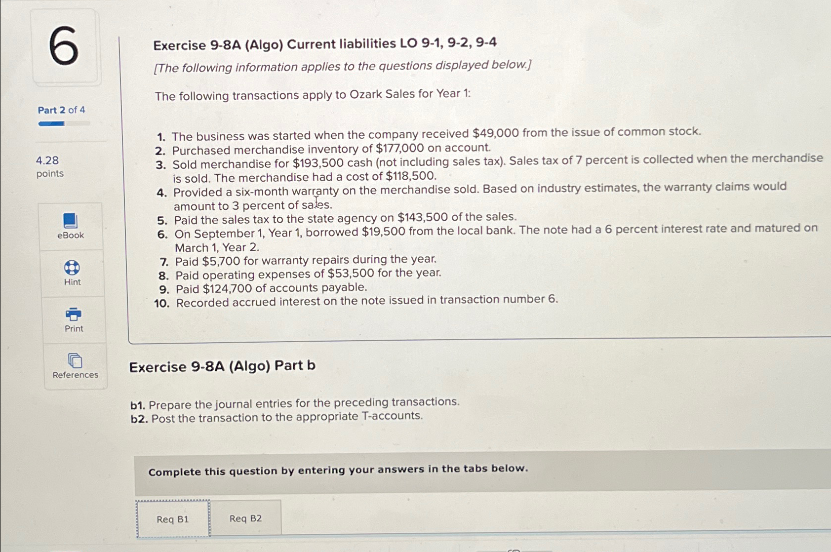  Exercise 9-8A (Algo) Current liabilities LO 9-1,9-2,9-4 [The following information applies