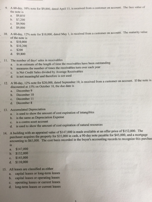  Need help for questions 9-15 A 60-day. 10% note for $9,000.
