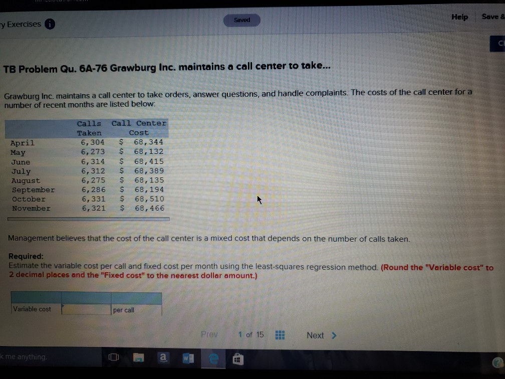  Help Save & Saved y Exercises CR TB Problem Qu. 6A-76