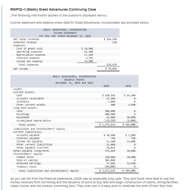 Please Help Me answer these! RWP12-1 (Static) Great Adventures Continulng Case [The