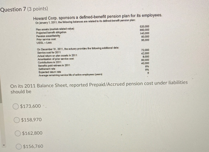 a defined-benefit pension plan for its employees. On january 1, 2011, the