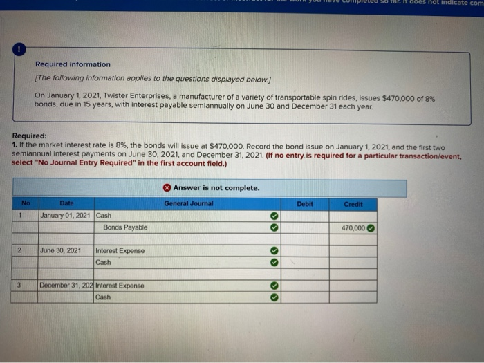  Tar. It does not indicate com Required information The following information