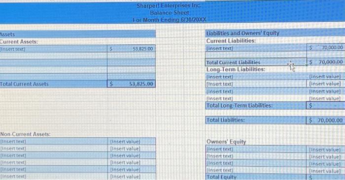  Assets Current Assets: [Insert text] Total Current Assets Non-Current Assets: [Insert