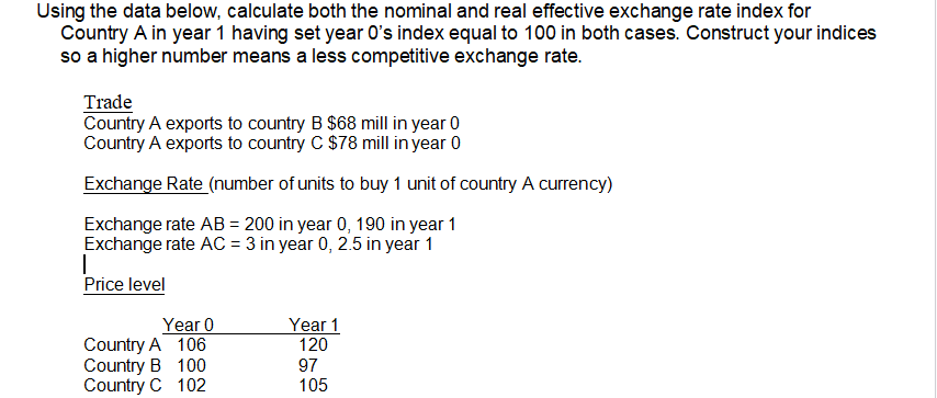  Using the data below, calculate both the nominal and real effective