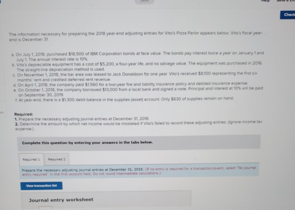 Check The information necessary for preparing the 2018 year-end adjusting entries